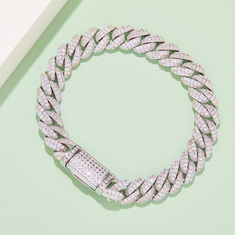 10mm宽Cuban ChainS925银镶Moissanite厘石圆形白色DVVS